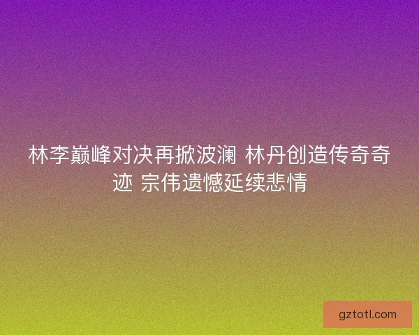 林李巅峰对决再掀波澜 林丹创造传奇奇迹 宗伟遗憾延续悲情